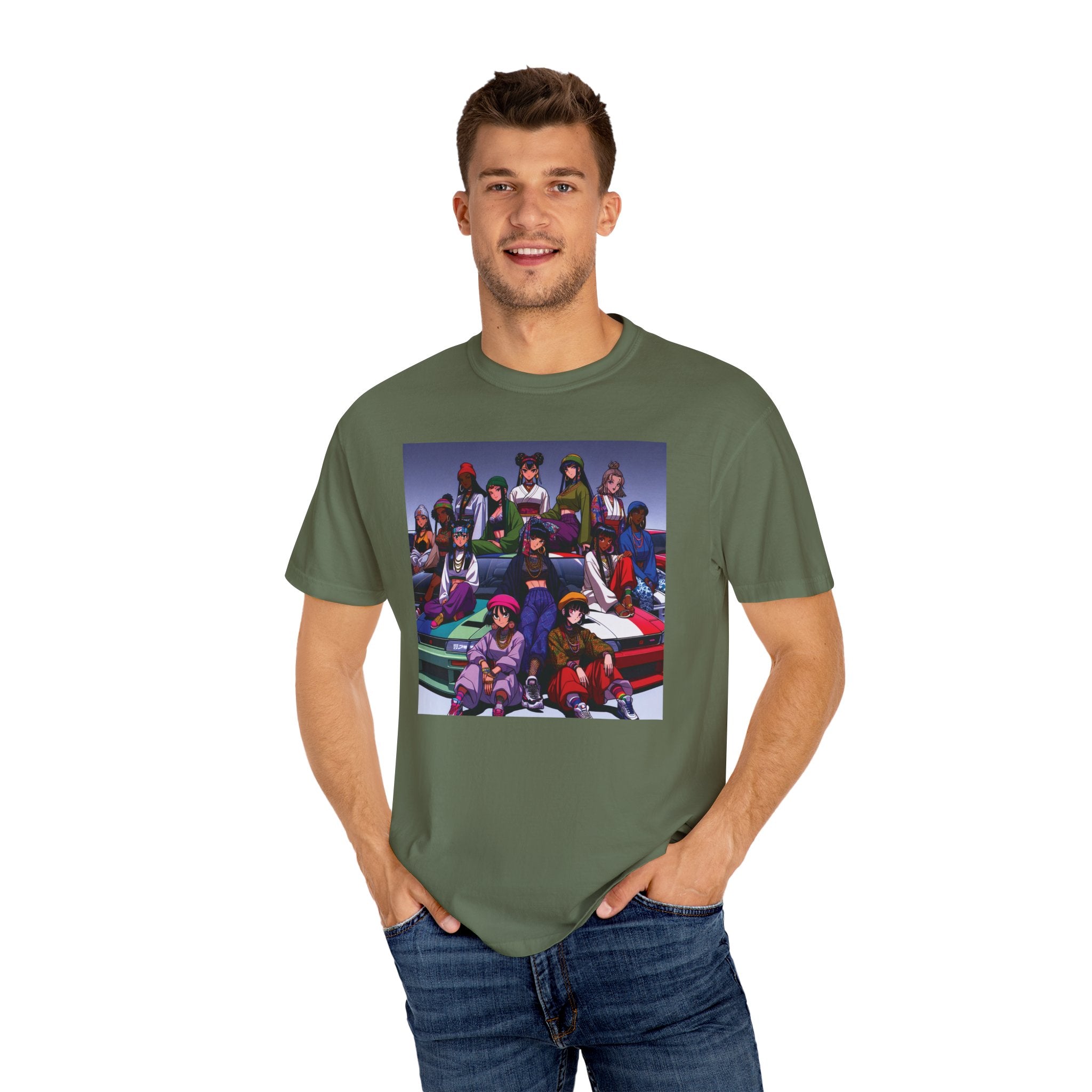 Drip Meets Drift Unisex Garment-Dyed T-Shirt, Anime Streetwear, Casual Style, Gift for Gamers, Unisex Fashion Tee