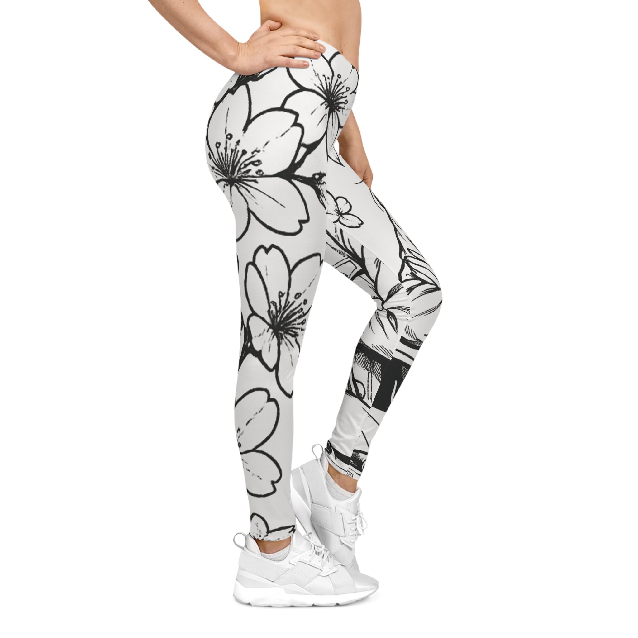 Women's CM’s Cherry Blossom Leggings, Stylish Activewear, Comfortable Everyday Pants, Artistic Leggings for Yoga, Casual Outfits