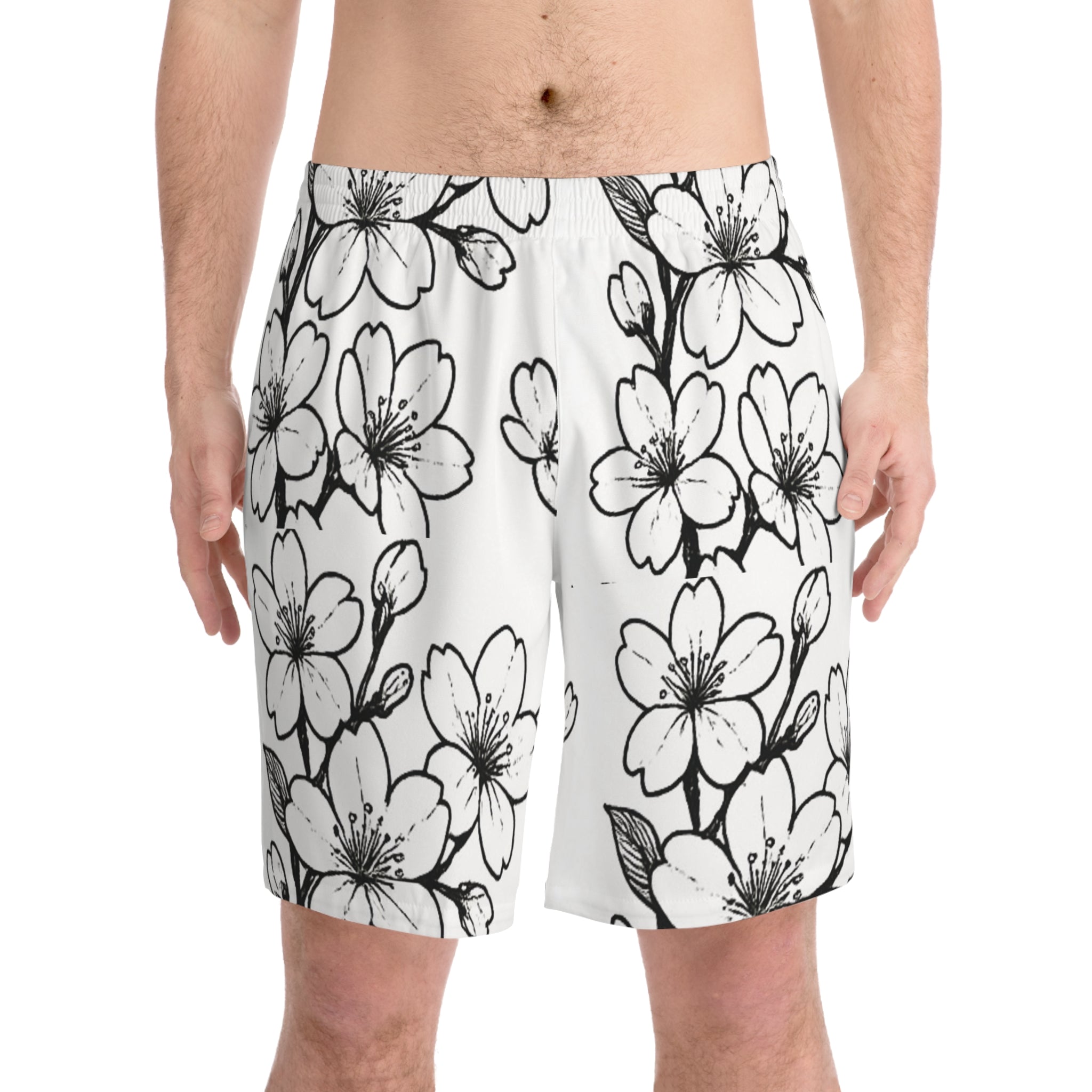 CM’s Cherry Blossom Men's Beach Shorts, Summer Swimwear, Vacation Shorts, Outdoor Activewear, Gift for Him, Comfortable Casual Shorts