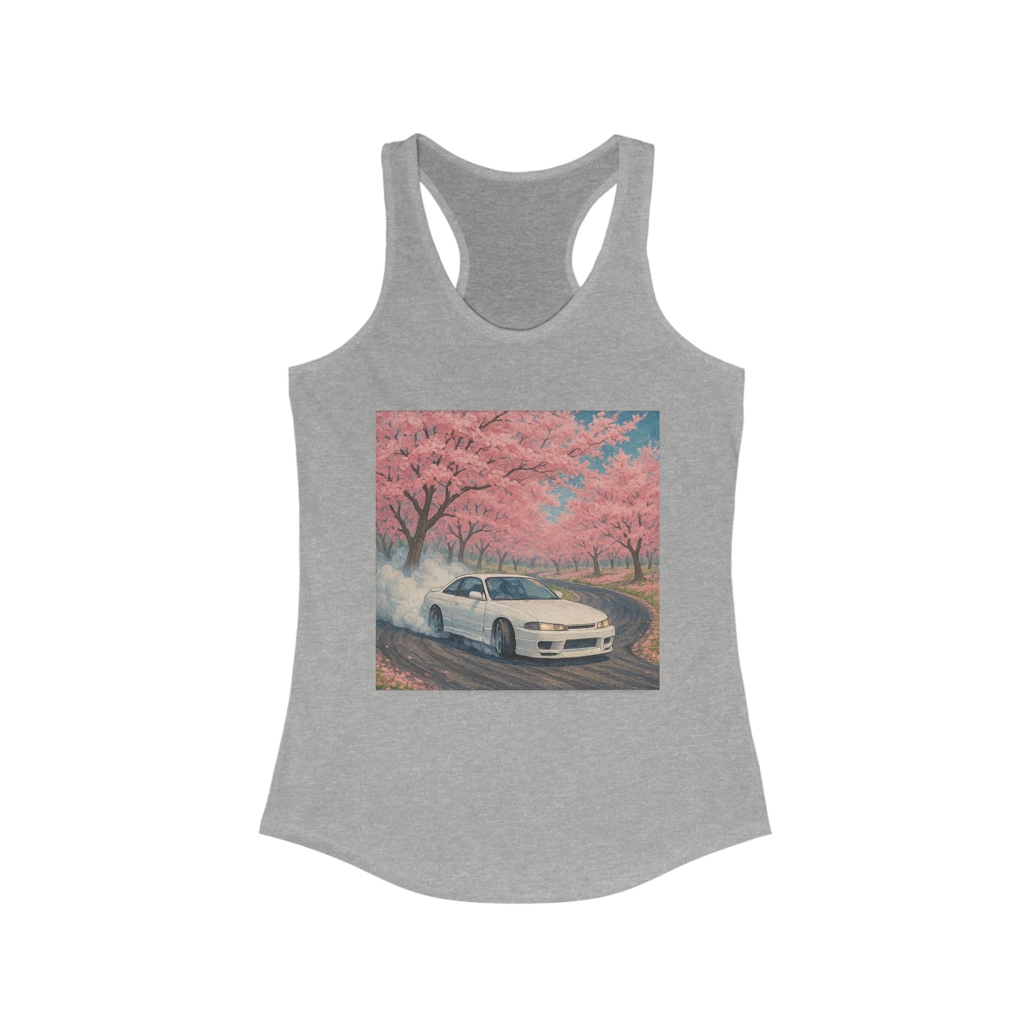 Cherry Blossom Racerback Tank, Women's Tank Top, Summer Fashion, Gift for Car Lovers, Casual Wear, Nature Inspired Apparel