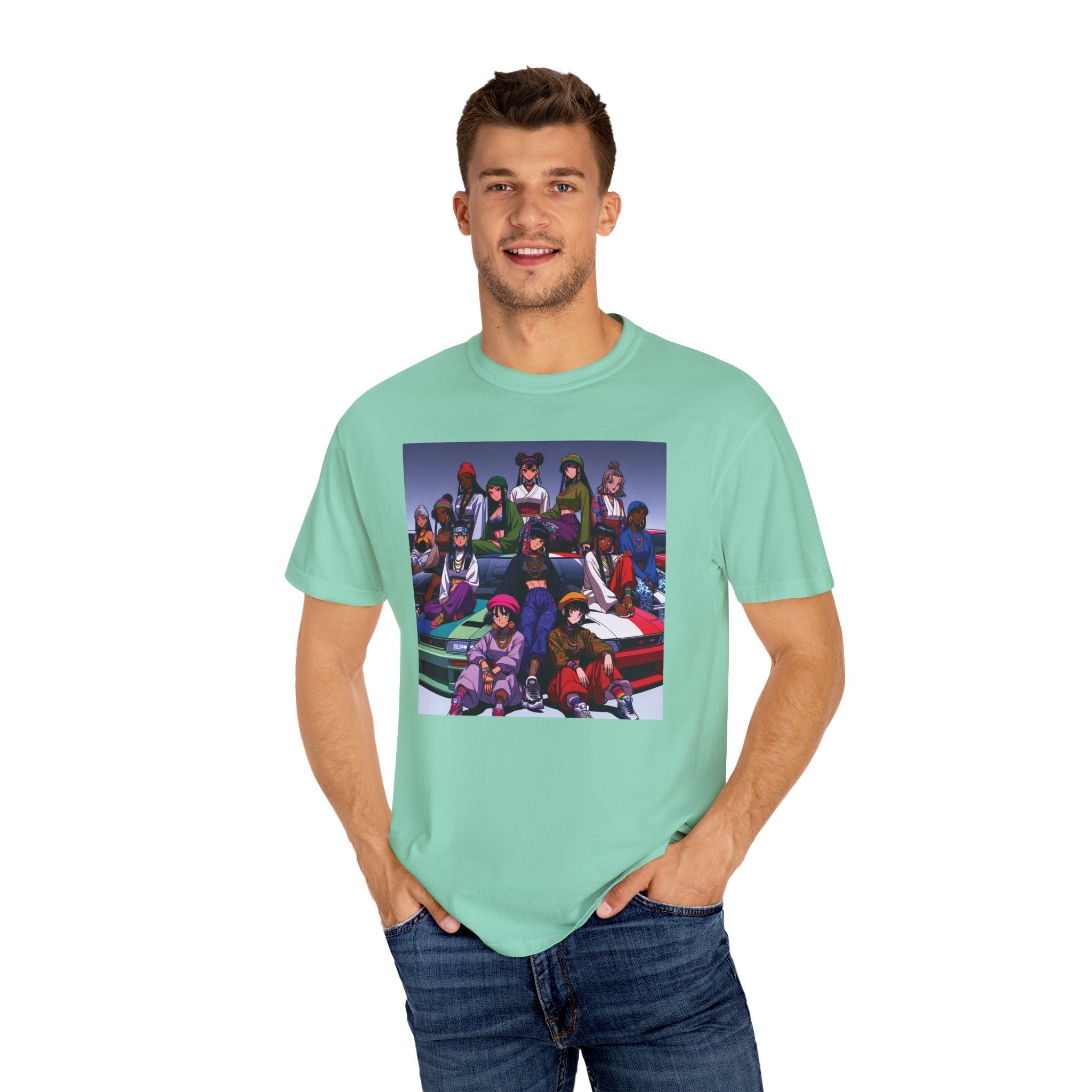 Drip Meets Drift Unisex Garment-Dyed T-Shirt, Anime Streetwear, Casual Style, Gift for Gamers, Unisex Fashion Tee