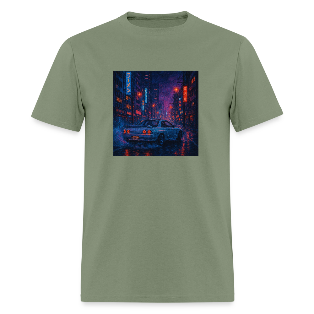 Midnight Run – Back Print Tee (White Text) - military green