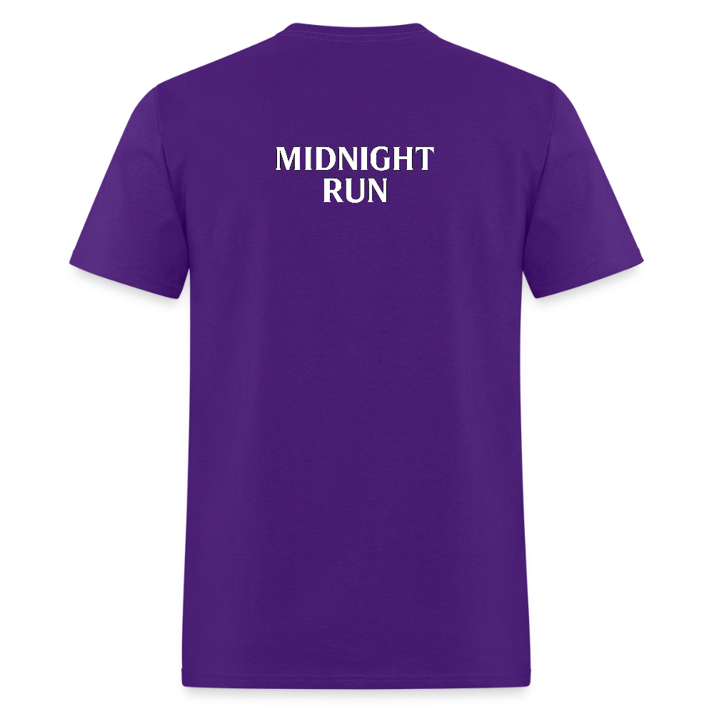 Midnight Run – Back Print Tee (White Text) - purple
