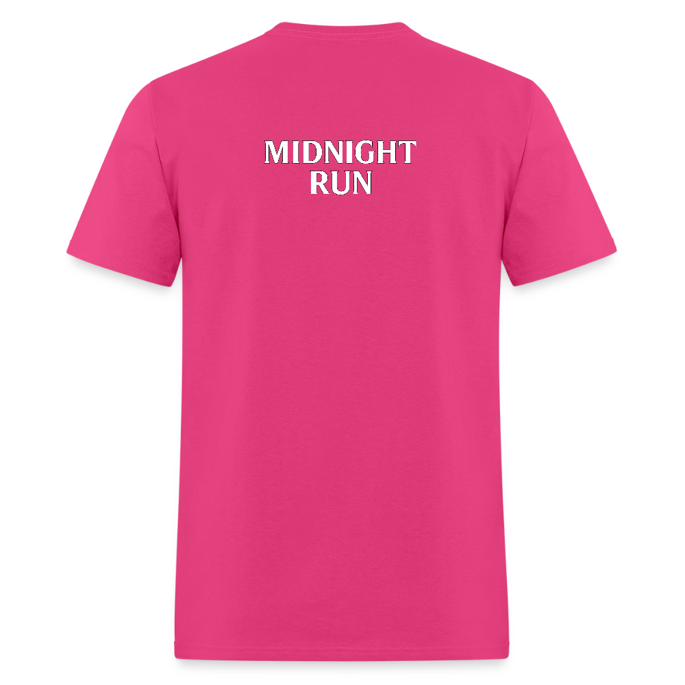 Midnight Run – Back Print Tee (White Text) - fuchsia