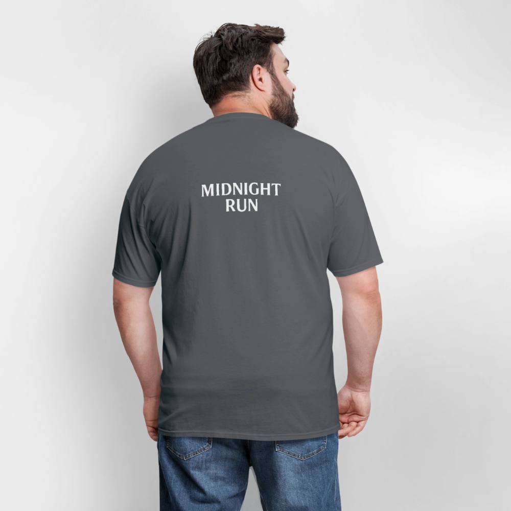 Midnight Run – Back Print Tee (White Text) - charcoal