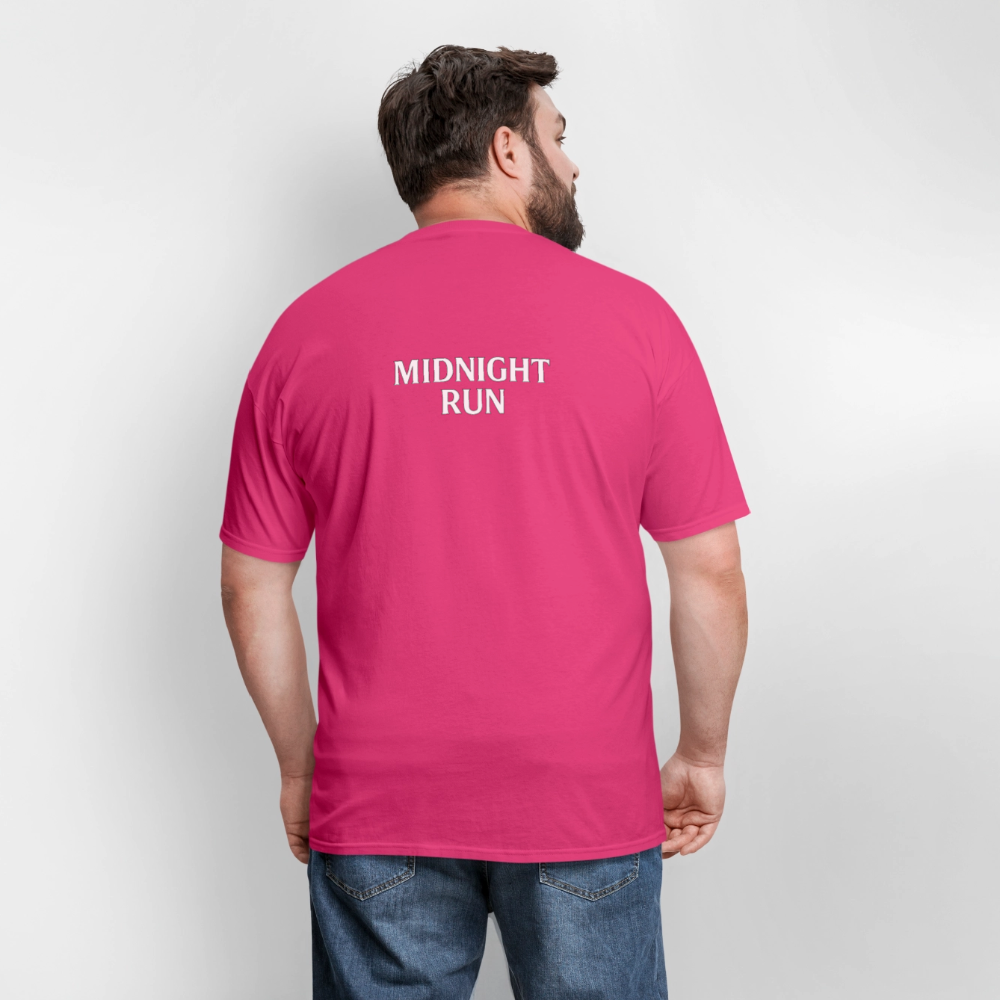 Midnight Run – Back Print Tee (White Text) - fuchsia