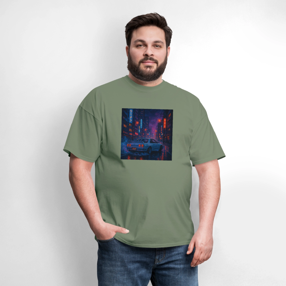 Midnight Run – Back Print Tee (White Text) - military green