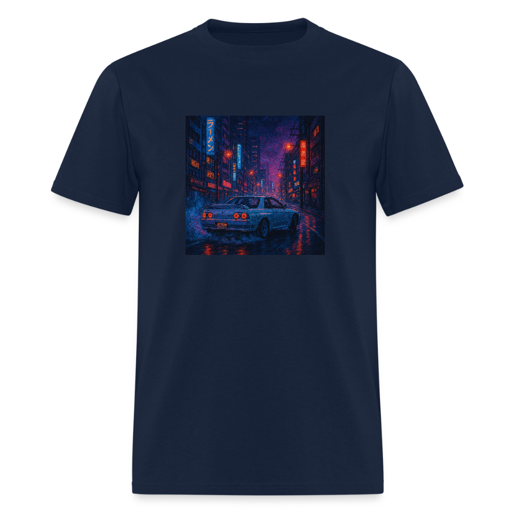Midnight Run – Back Print Tee (White Text) - navy