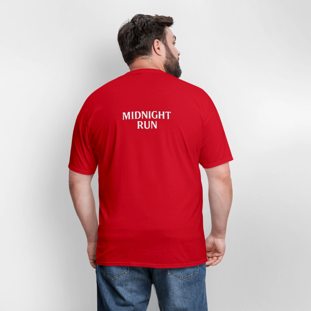 Midnight Run – Back Print Tee (White Text) - red