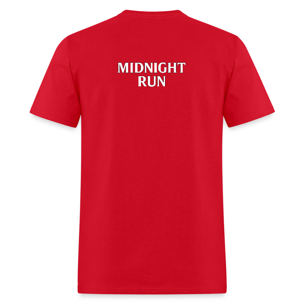 Midnight Run – Back Print Tee (White Text) - red