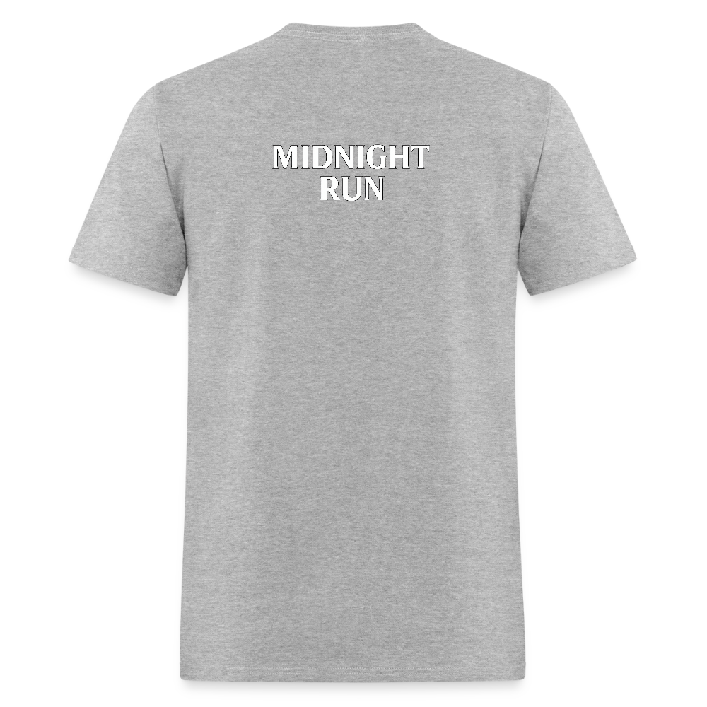 Midnight Run – Back Print Tee (White Text) - heather gray