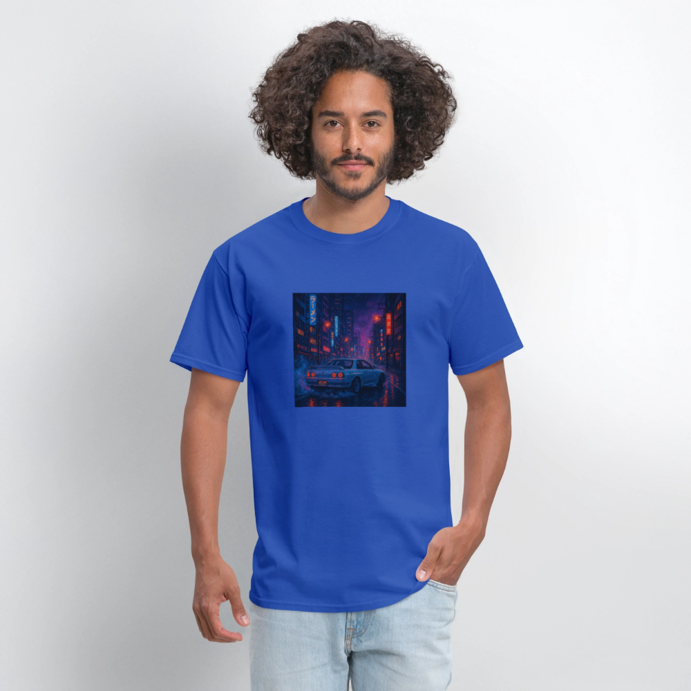 Midnight Run – Back Print Tee (White Text) - royal blue