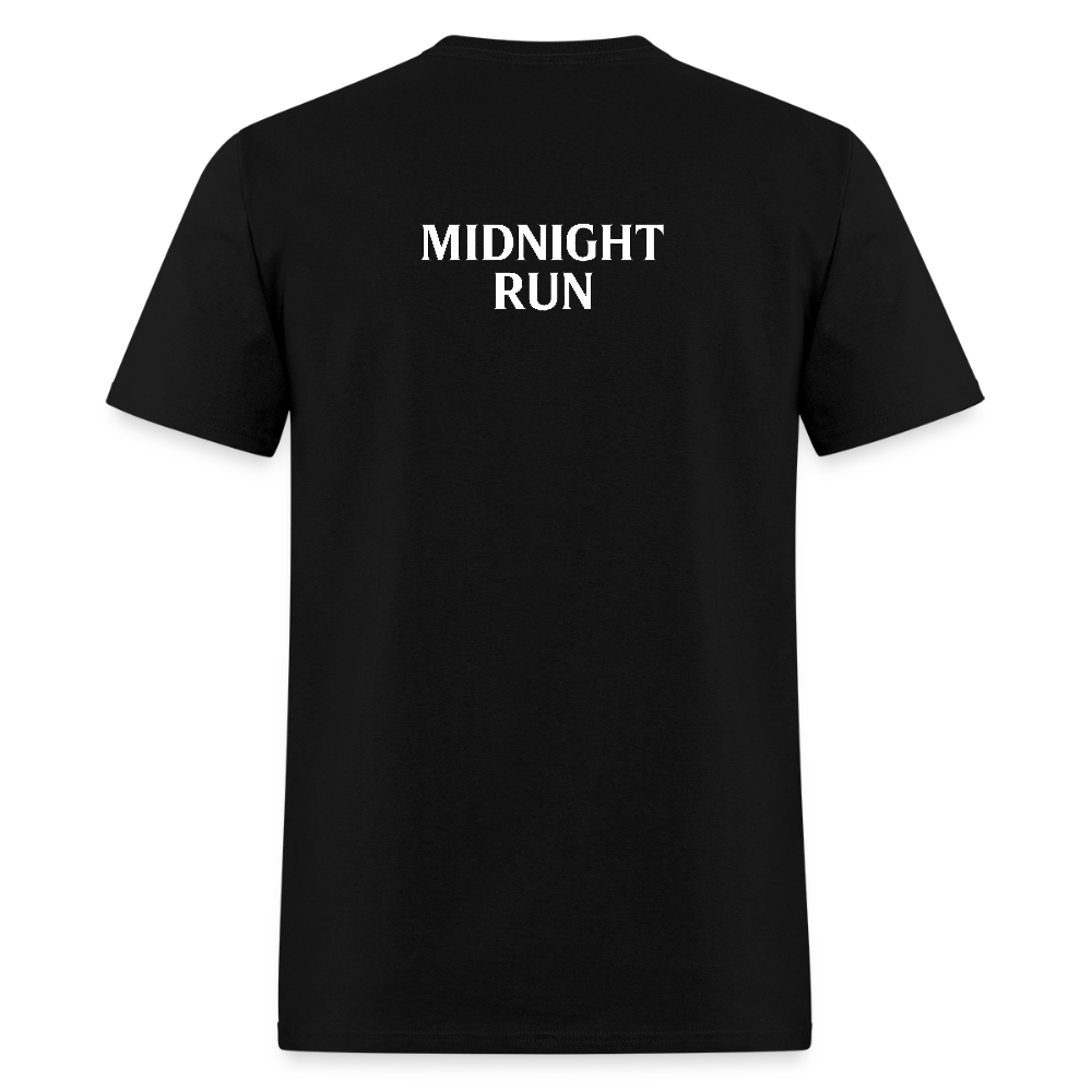Midnight Run – Back Print Tee (White Text) - black