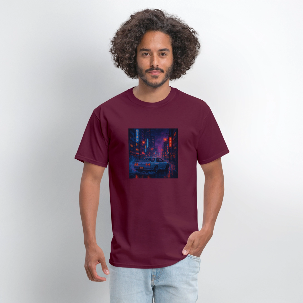 Midnight Run – Back Print Tee (White Text) - burgundy