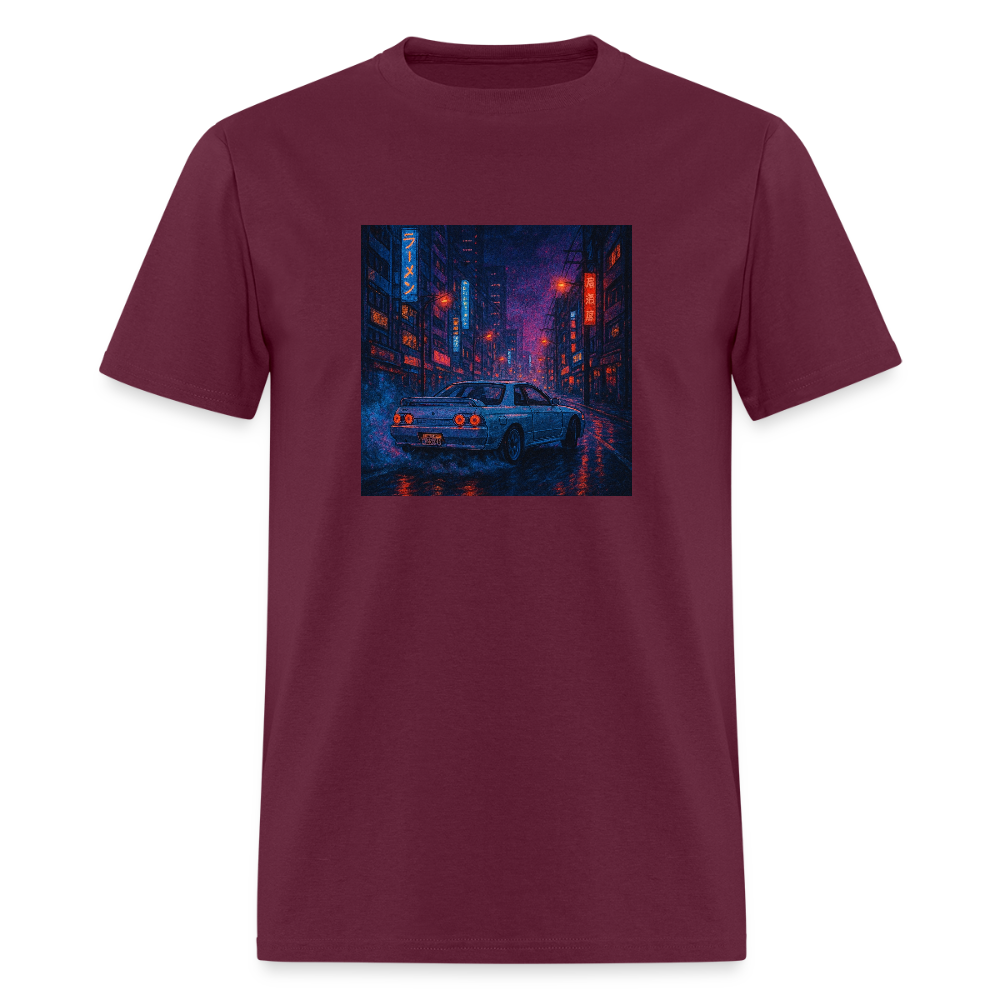 Midnight Run – Back Print Tee (White Text) - burgundy