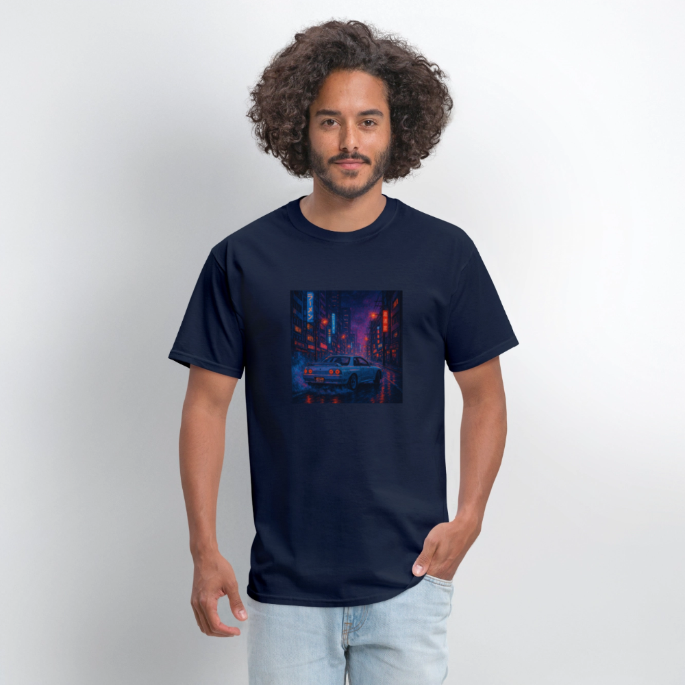 Midnight Run – Back Print Tee (White Text) - navy