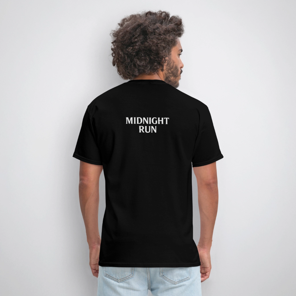 Midnight Run – Back Print Tee (White Text) - black