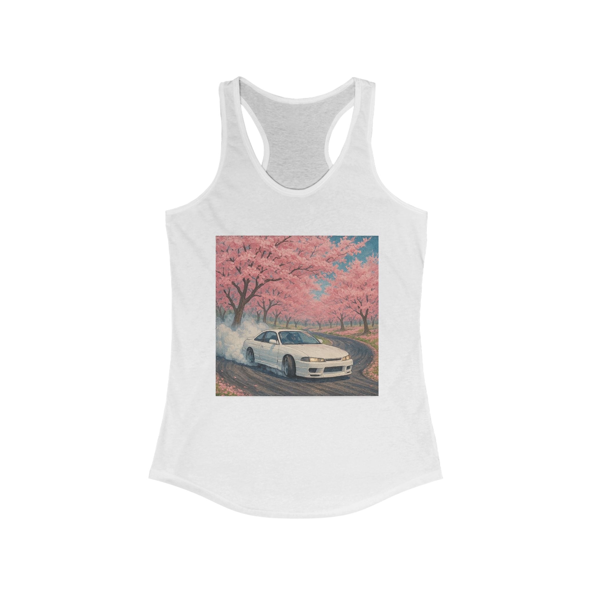 Cherry Blossom Racerback Tank, Women's Tank Top, Summer Fashion, Gift for Car Lovers, Casual Wear, Nature Inspired Apparel