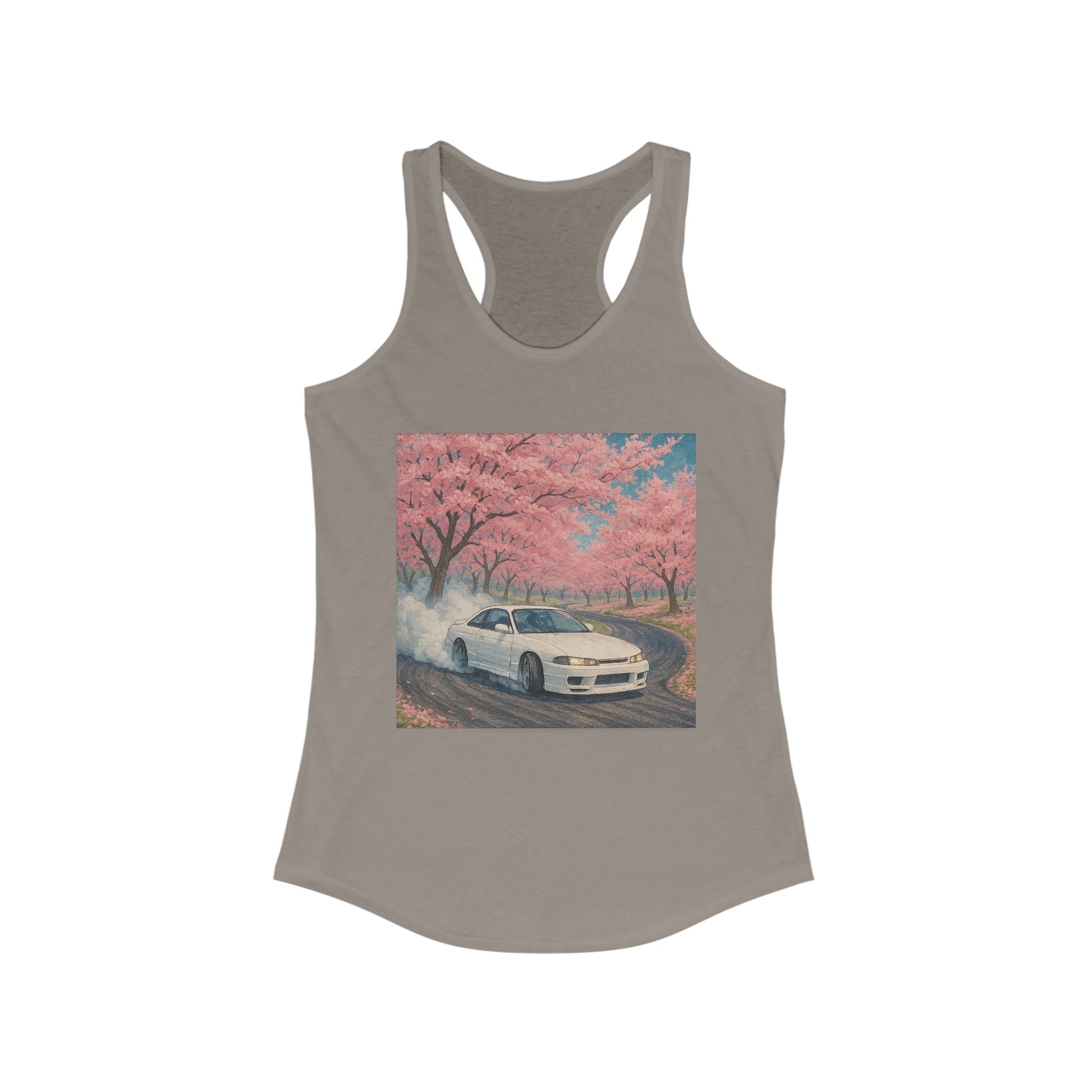 Cherry Blossom Racerback Tank, Women's Tank Top, Summer Fashion, Gift for Car Lovers, Casual Wear, Nature Inspired Apparel