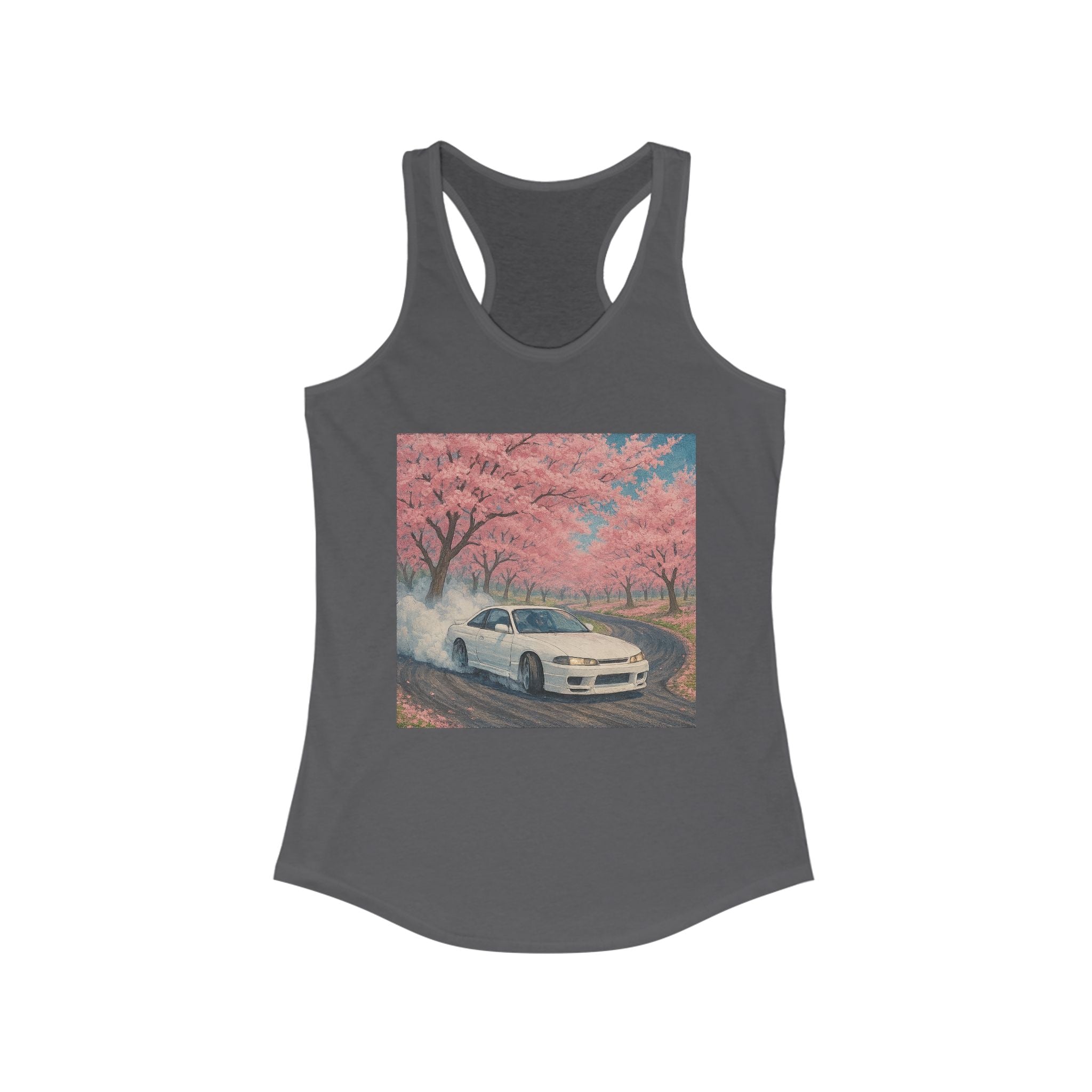Cherry Blossom Racerback Tank, Women's Tank Top, Summer Fashion, Gift for Car Lovers, Casual Wear, Nature Inspired Apparel
