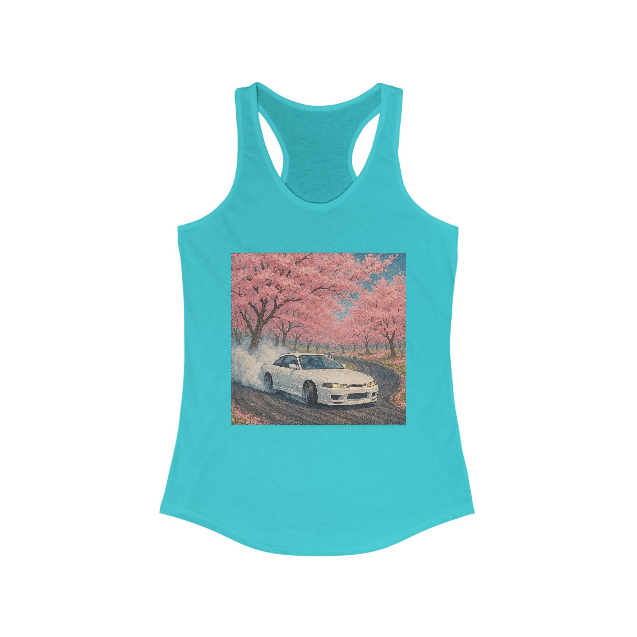 Cherry Blossom Racerback Tank, Women's Tank Top, Summer Fashion, Gift for Car Lovers, Casual Wear, Nature Inspired Apparel