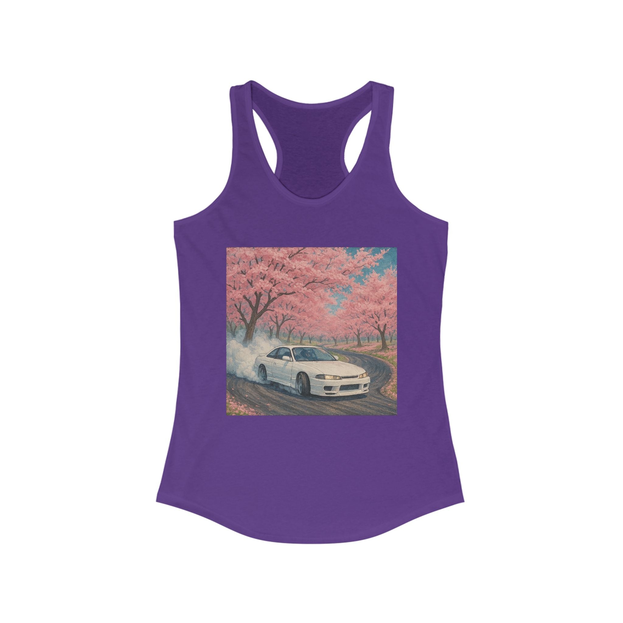 Cherry Blossom Racerback Tank, Women's Tank Top, Summer Fashion, Gift for Car Lovers, Casual Wear, Nature Inspired Apparel