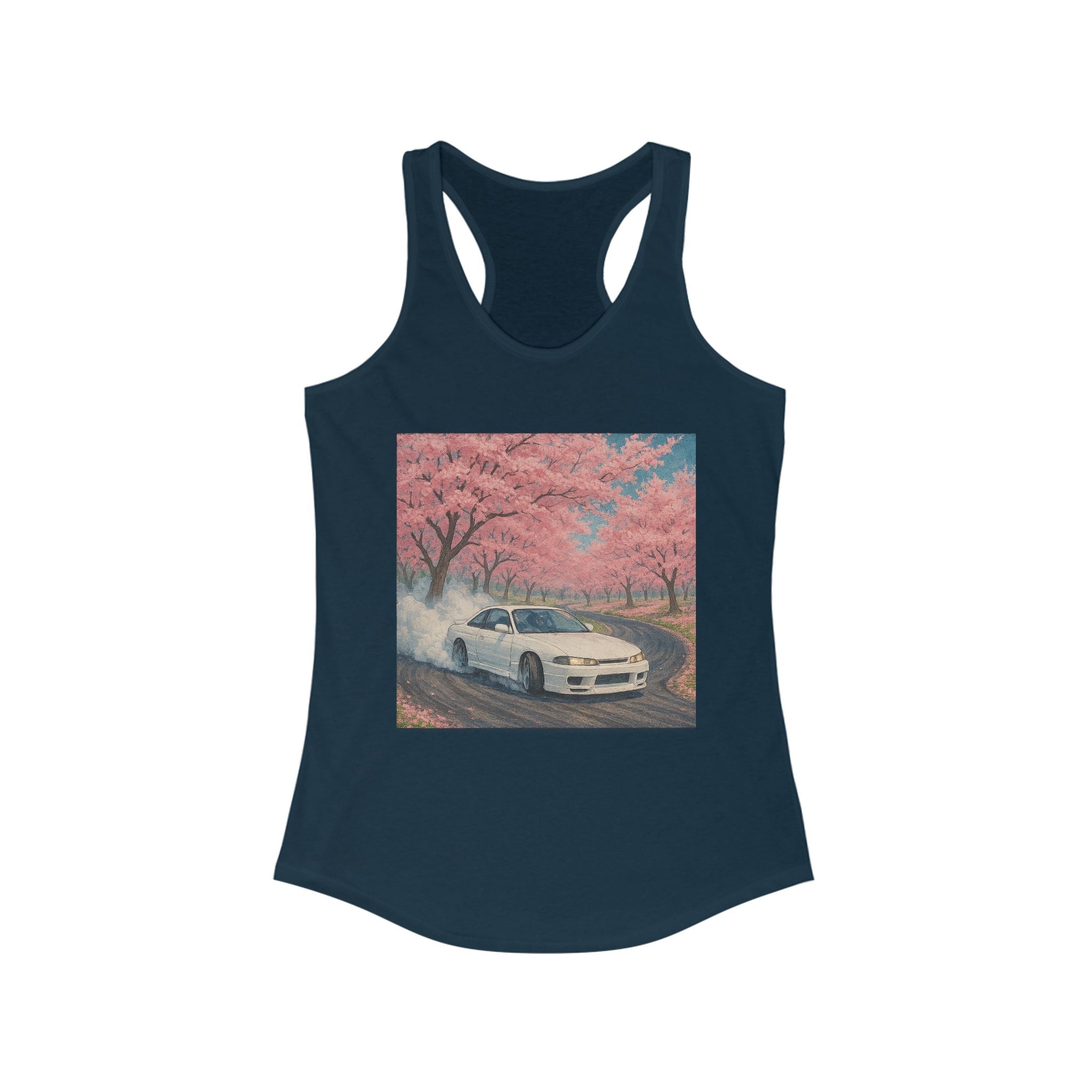 Cherry Blossom Racerback Tank, Women's Tank Top, Summer Fashion, Gift for Car Lovers, Casual Wear, Nature Inspired Apparel