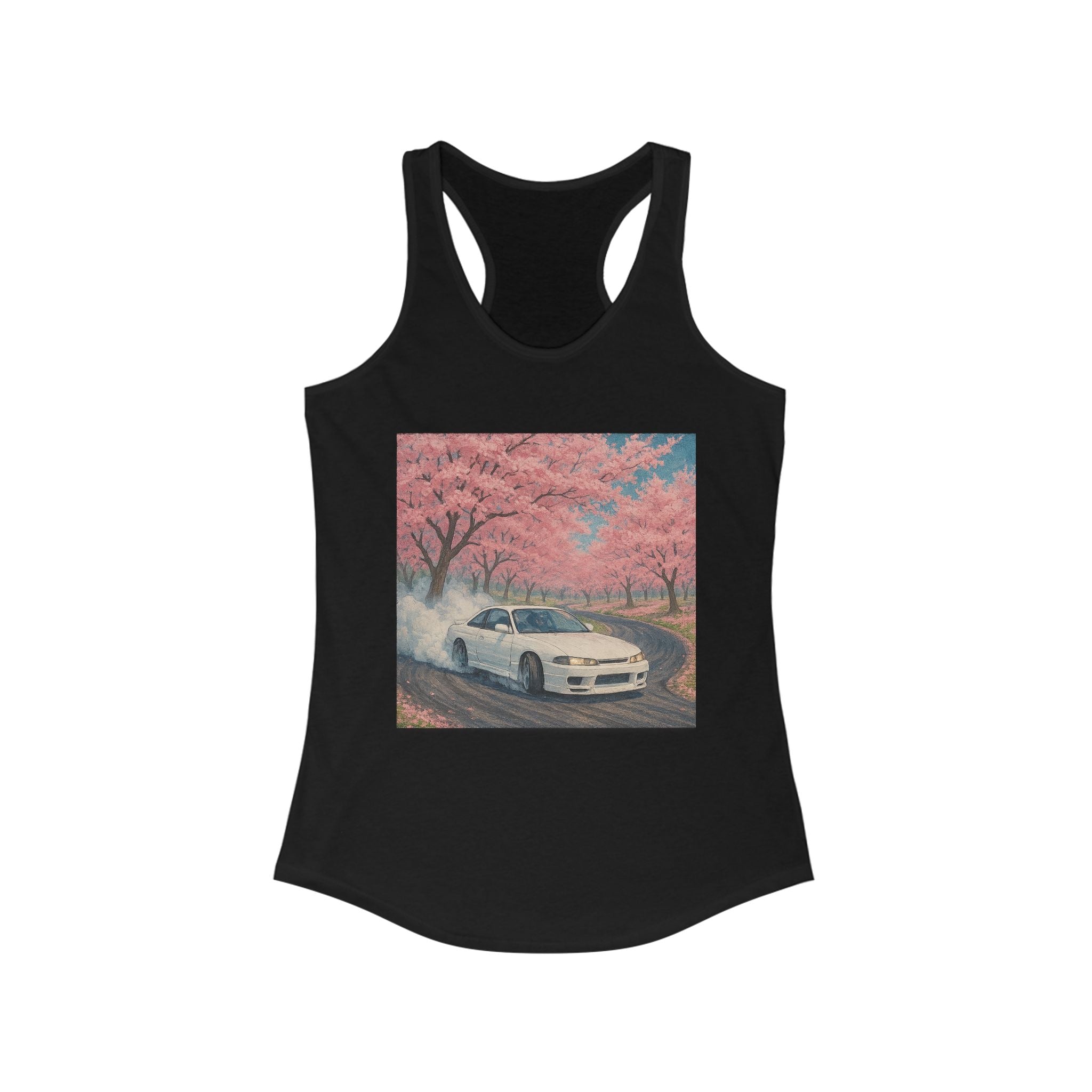 Cherry Blossom Racerback Tank, Women's Tank Top, Summer Fashion, Gift for Car Lovers, Casual Wear, Nature Inspired Apparel