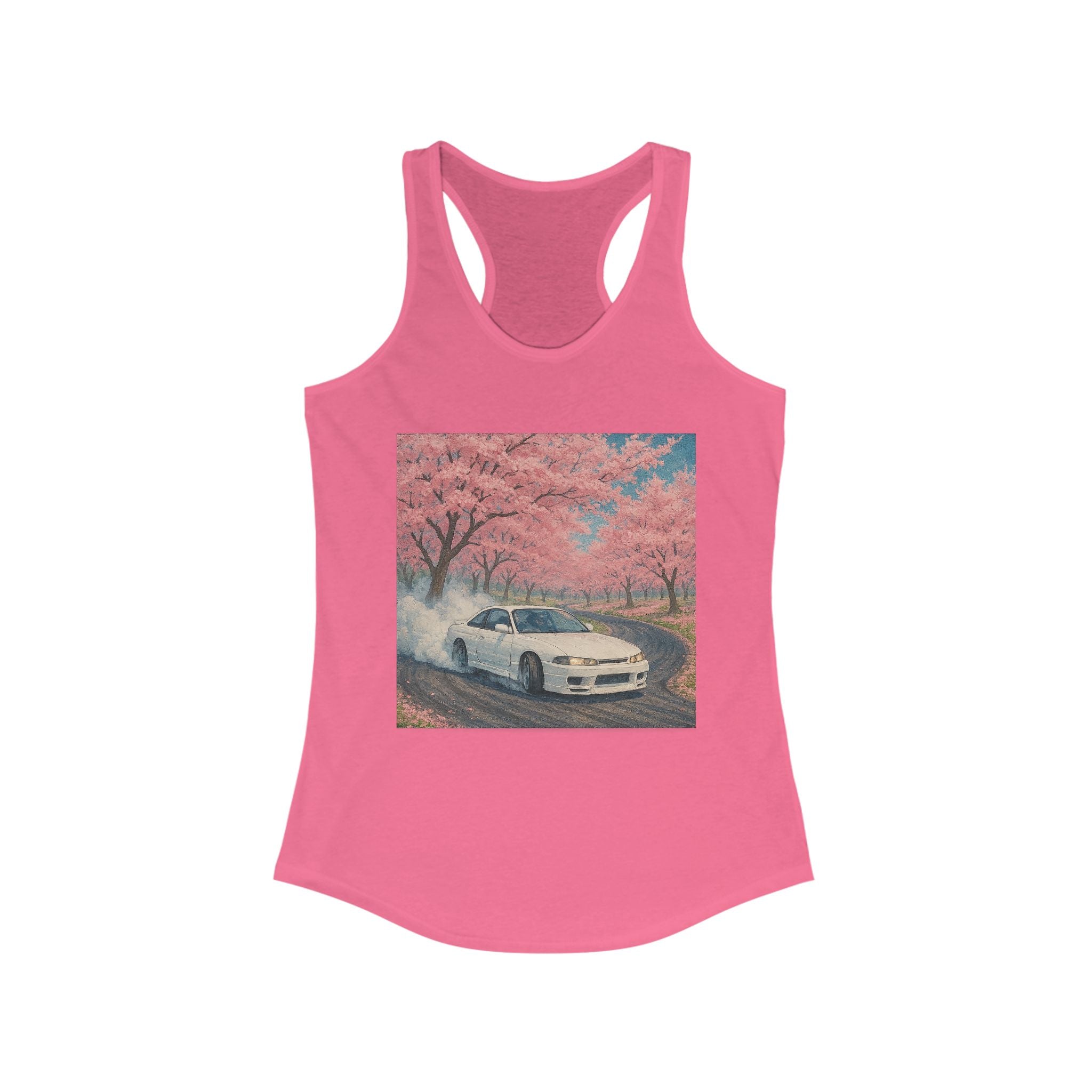 Cherry Blossom Racerback Tank, Women's Tank Top, Summer Fashion, Gift for Car Lovers, Casual Wear, Nature Inspired Apparel