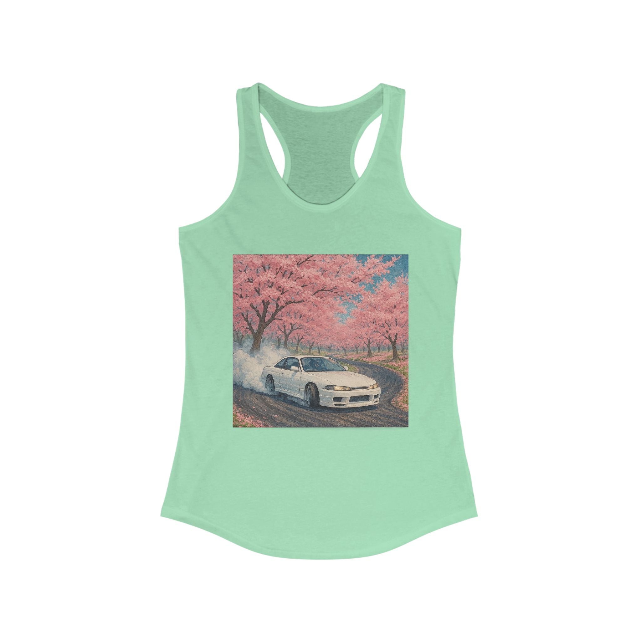 Cherry Blossom Racerback Tank, Women's Tank Top, Summer Fashion, Gift for Car Lovers, Casual Wear, Nature Inspired Apparel