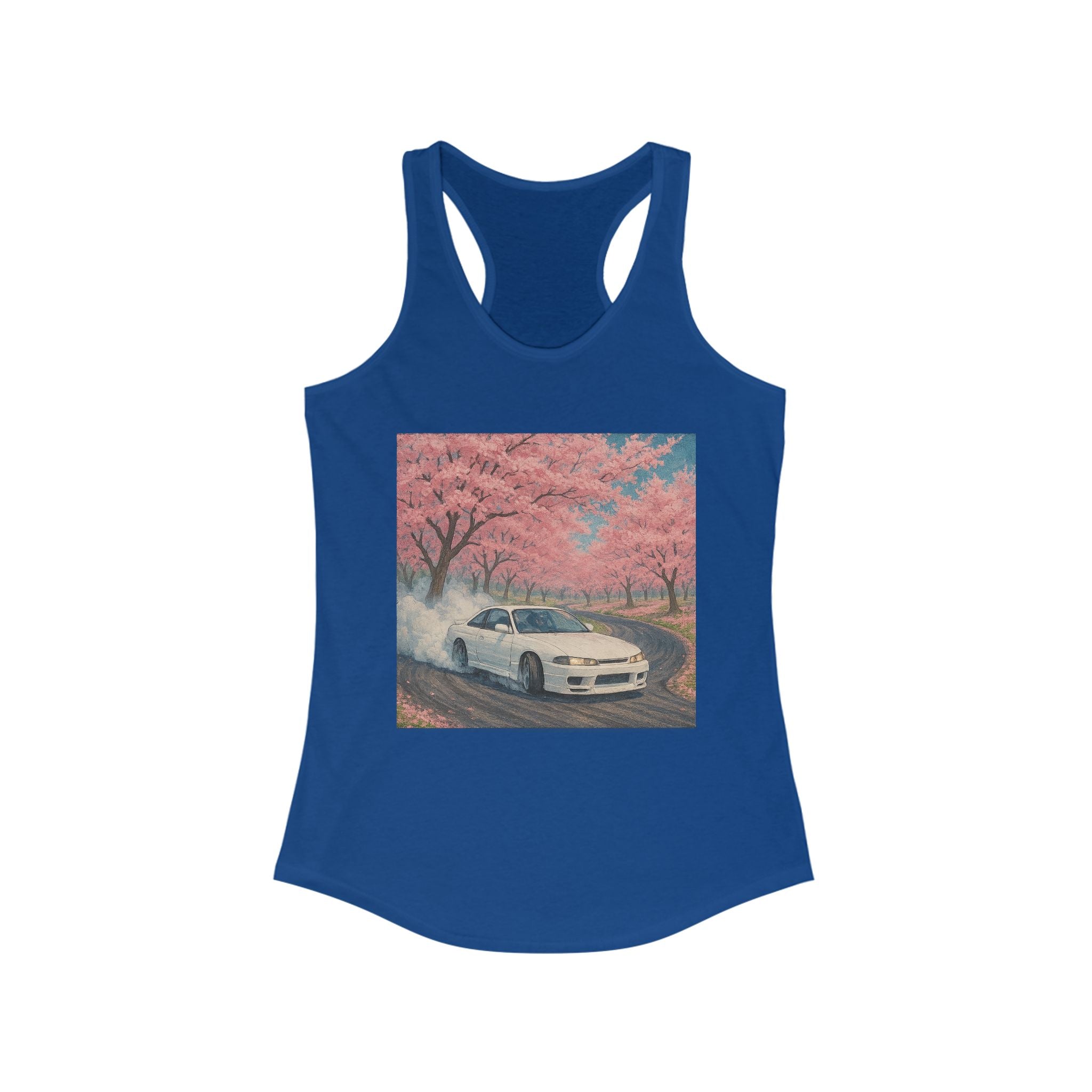 Cherry Blossom Racerback Tank, Women's Tank Top, Summer Fashion, Gift for Car Lovers, Casual Wear, Nature Inspired Apparel