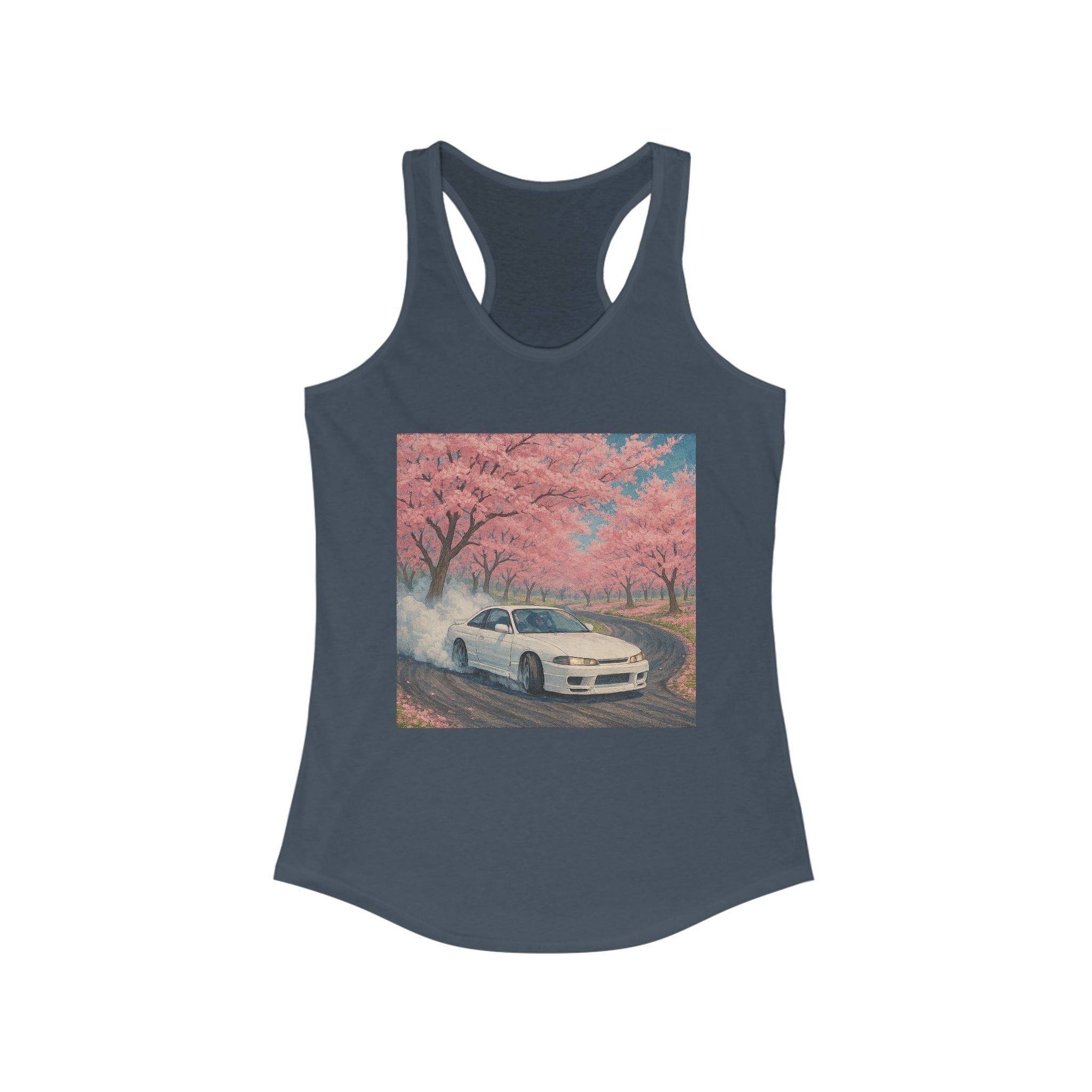 Cherry Blossom Racerback Tank, Women's Tank Top, Summer Fashion, Gift for Car Lovers, Casual Wear, Nature Inspired Apparel