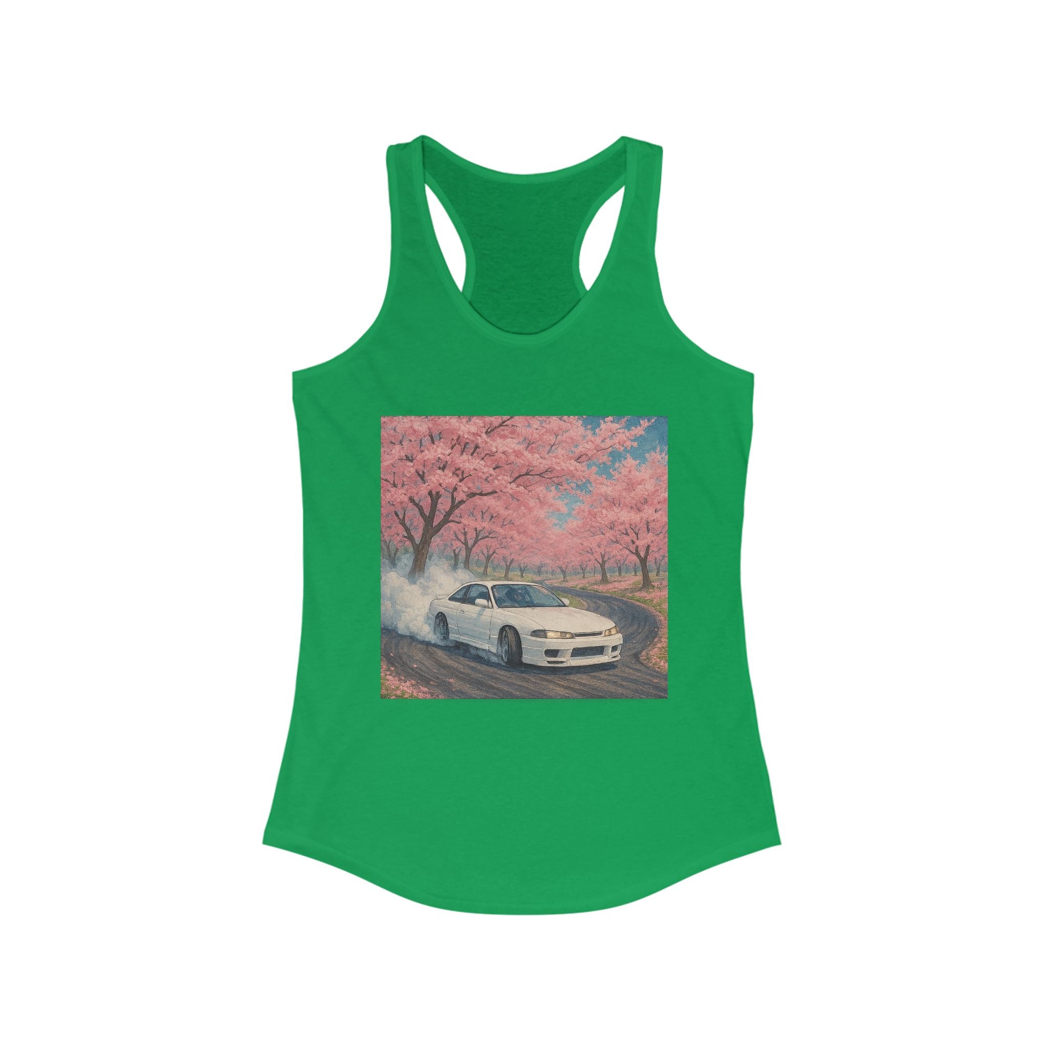 Cherry Blossom Racerback Tank, Women's Tank Top, Summer Fashion, Gift for Car Lovers, Casual Wear, Nature Inspired Apparel