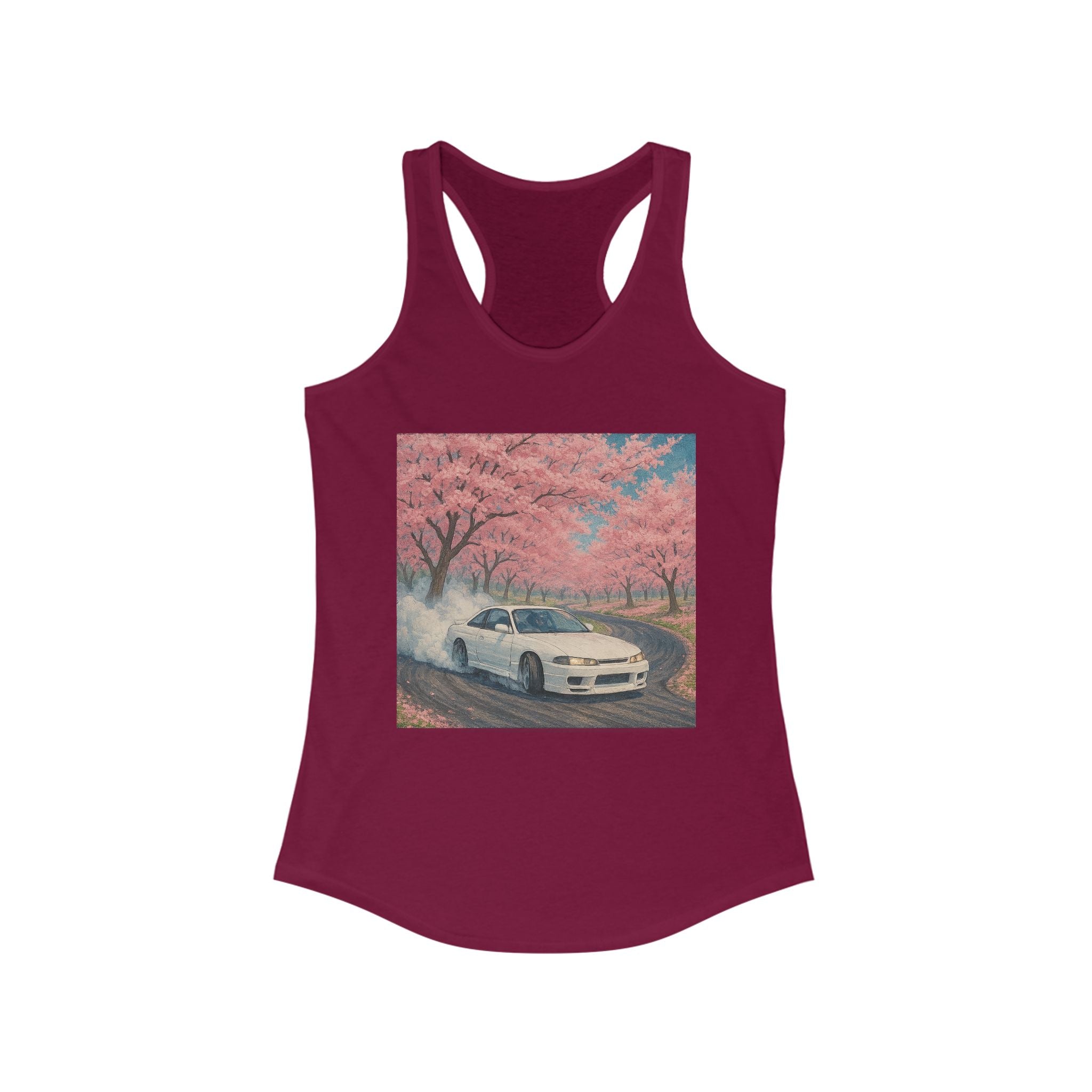 Cherry Blossom Racerback Tank, Women's Tank Top, Summer Fashion, Gift for Car Lovers, Casual Wear, Nature Inspired Apparel