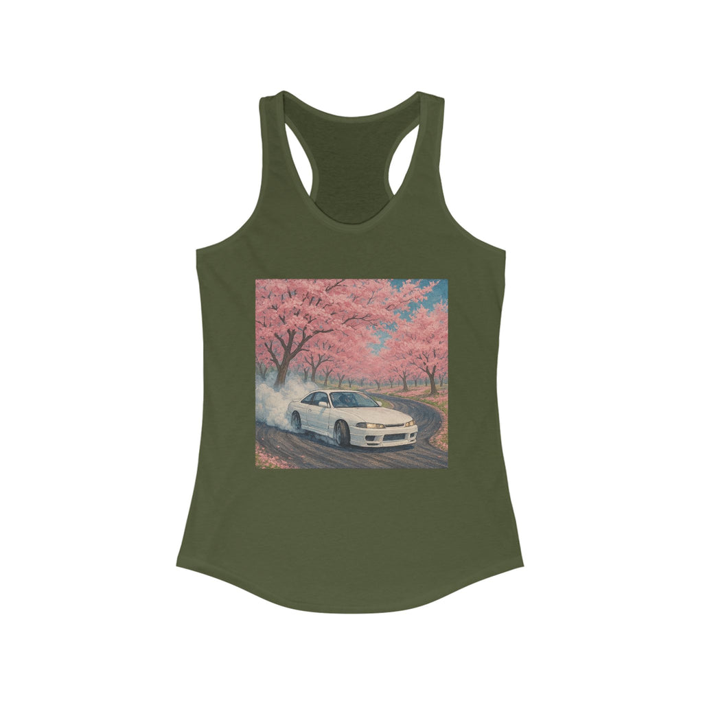 Cherry Blossom Racerback Tank, Women's Tank Top, Summer Fashion, Gift for Car Lovers, Casual Wear, Nature Inspired Apparel