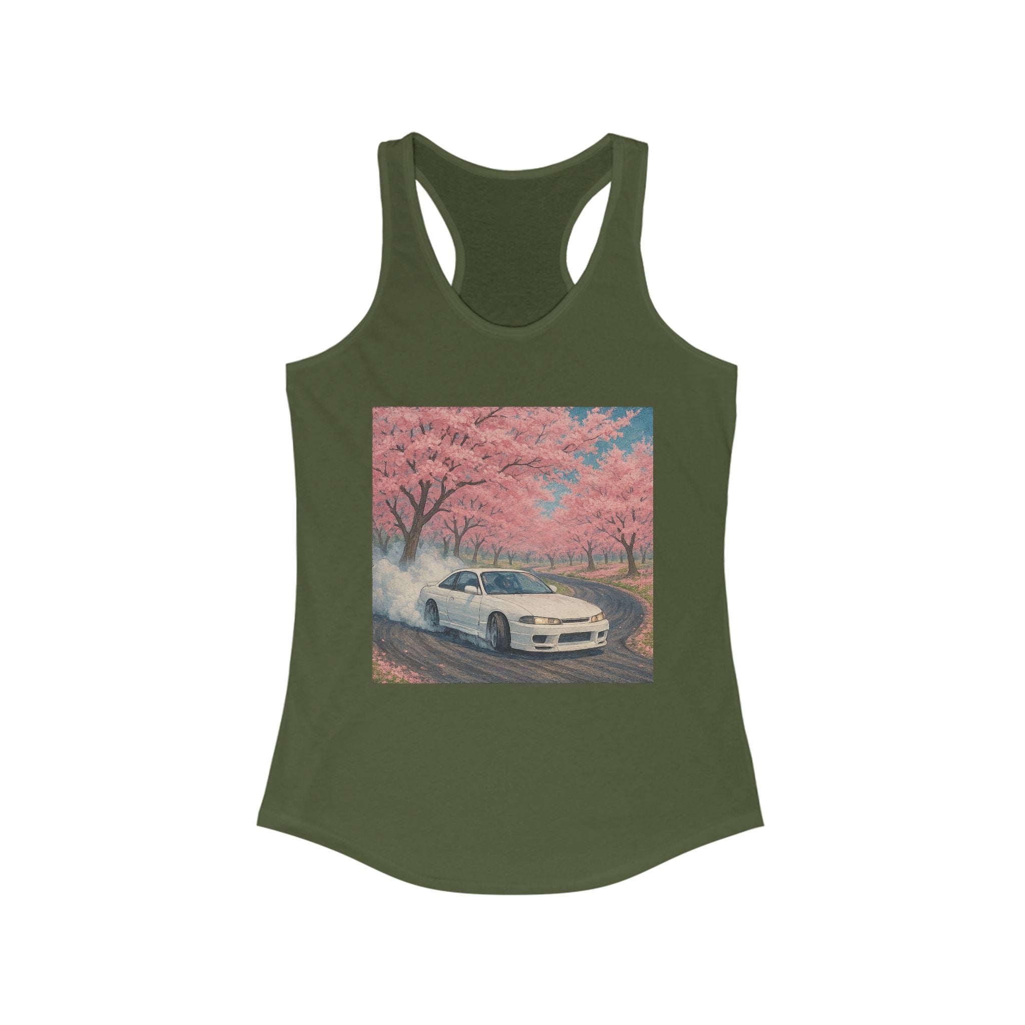 Cherry Blossom Racerback Tank, Women's Tank Top, Summer Fashion, Gift for Car Lovers, Casual Wear, Nature Inspired Apparel