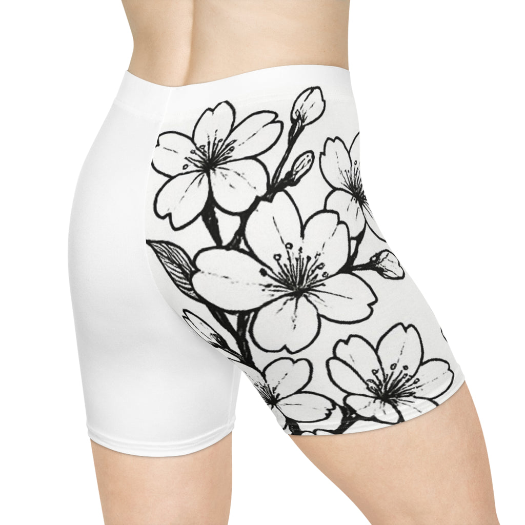 Women's CM’s Cherry Blossom Biker Shorts, Athletic Shorts, Fitness Apparel, Summer Activewear, Trendy Yoga Gear
